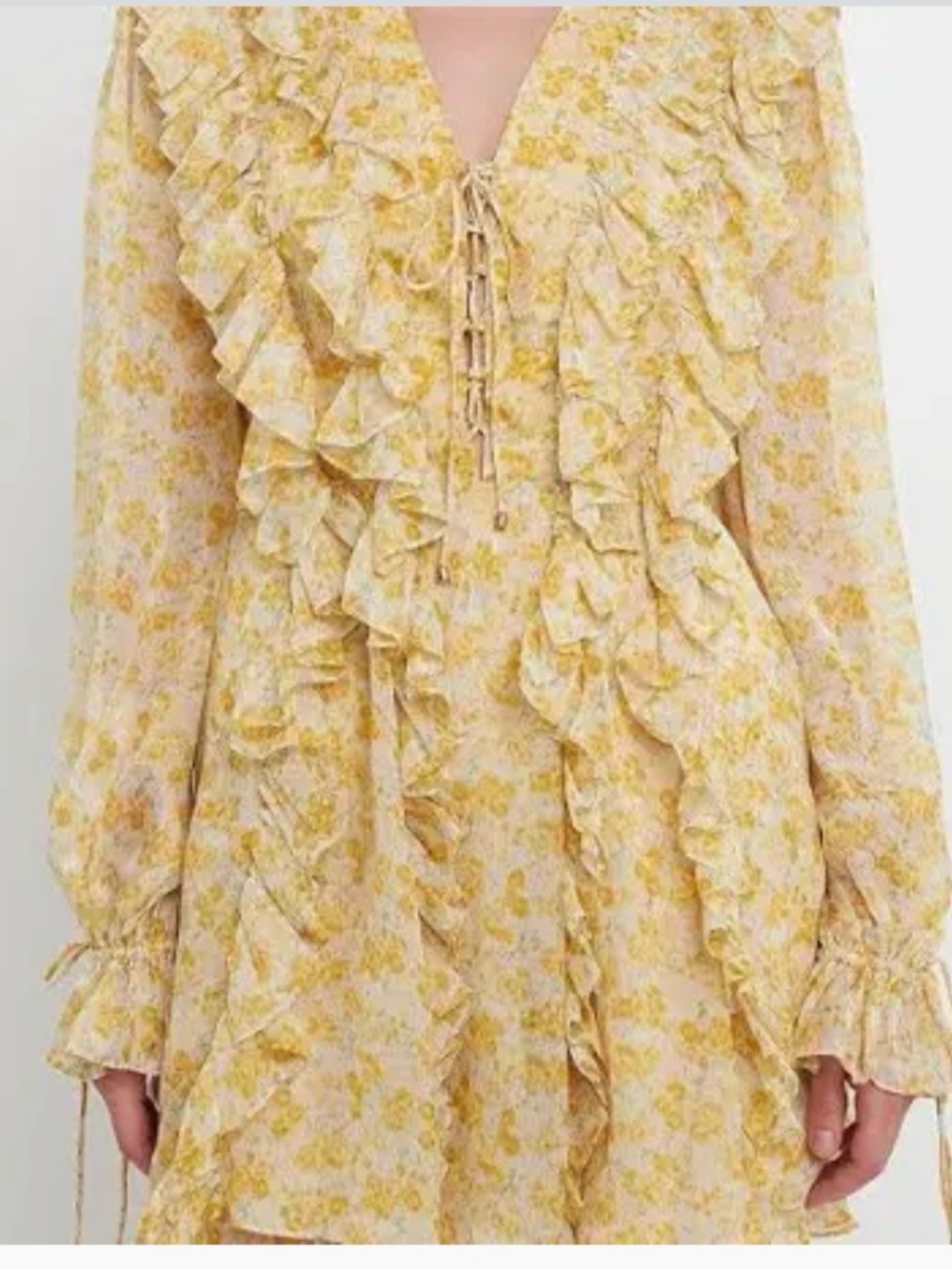 Yellow Floral Ruffle Tie-Front Mini Dress
